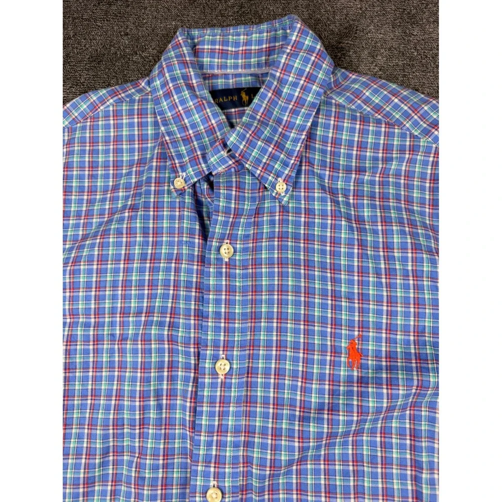 Polo Ralph Lauren Mens Small Blue Red Plaid Button Down Shirt Long Sleeve Pony